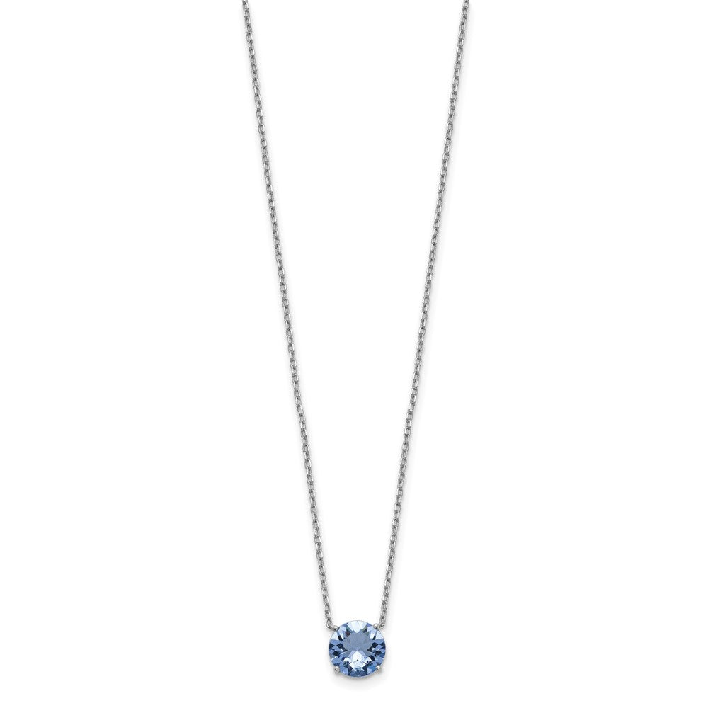Sterling Silver Rhodium Plated Blue Swarovski Crystal 16.5 inch Necklace with 2 inch extension