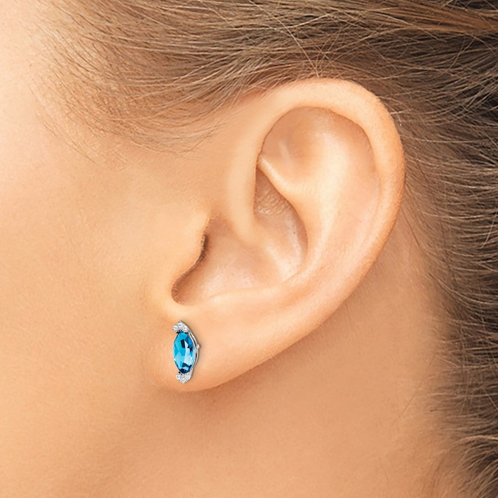 14k White Gold Marquise Blue Topaz and Diamond Earrings
