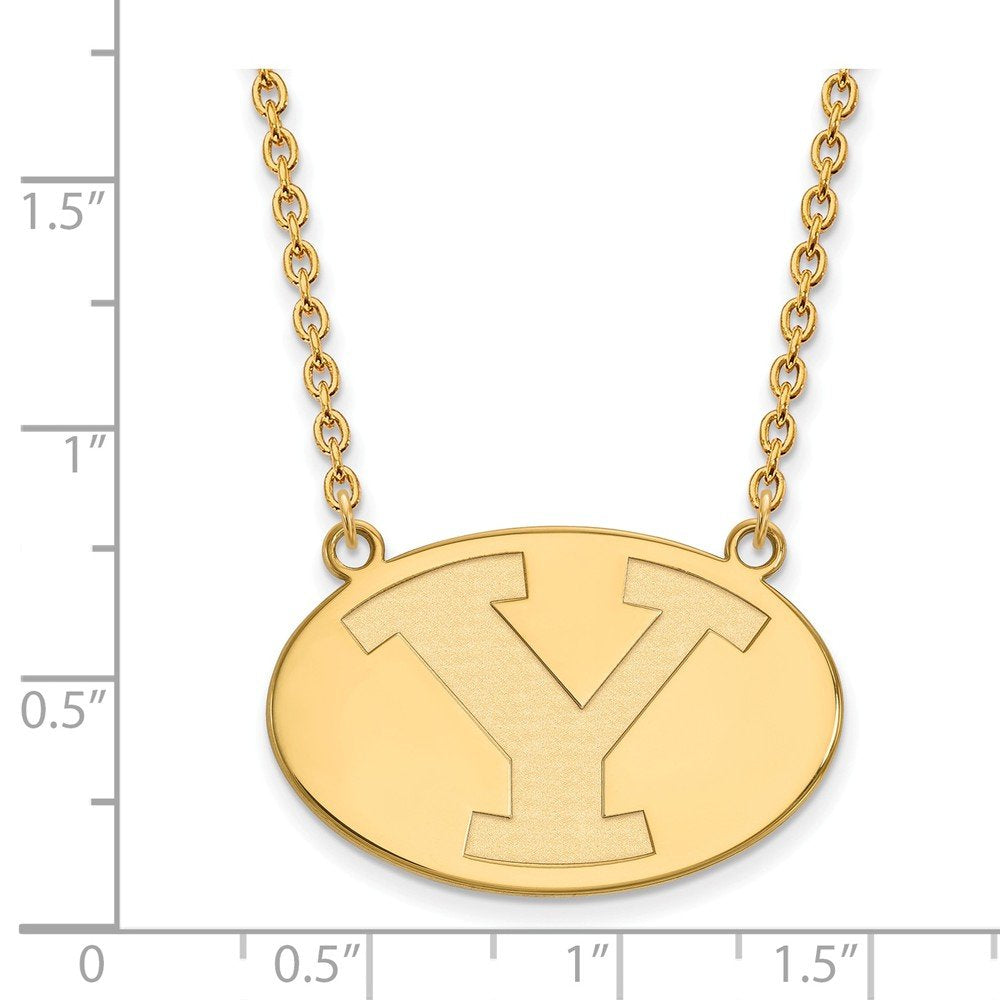 Sterling Silver Gold-plated LogoArt Brigham Young University Letter Y Large Pendant 18 inch Necklace QGP010BYU-18