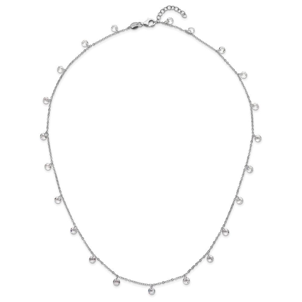 Sterling Silver Rhodium-plated CZ w/1in ext. Necklace