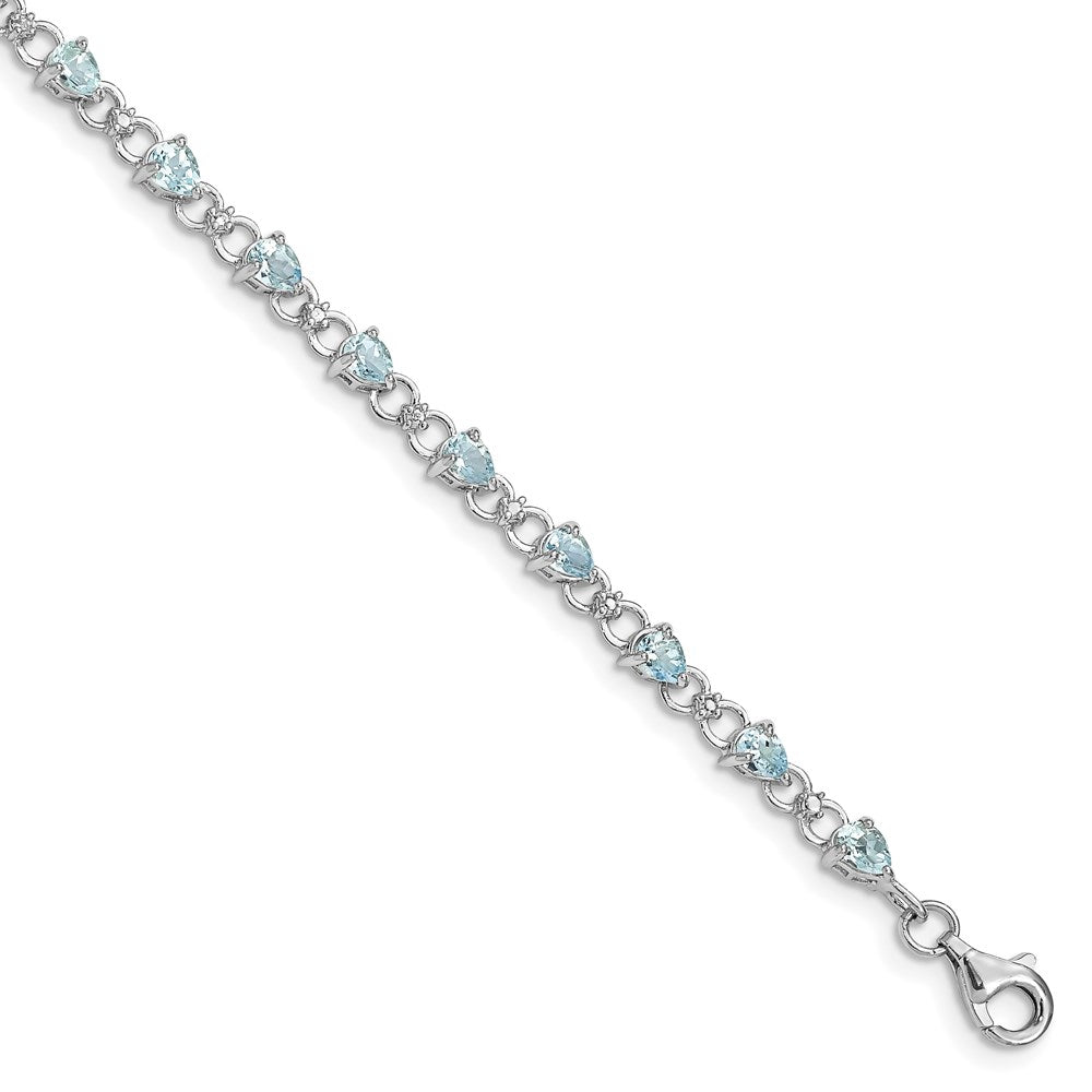 Sterling Silver Rhodium-plated Aquamarine and Diamond Bracelet 7 inches