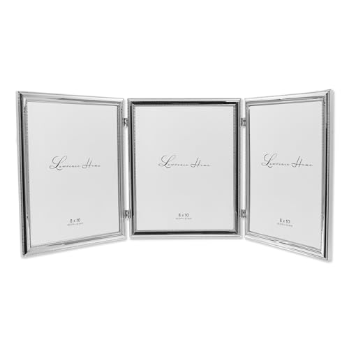 Lawrence Frames Silver Plated Double Bead 8x10 Hinged Triple Picture Frame