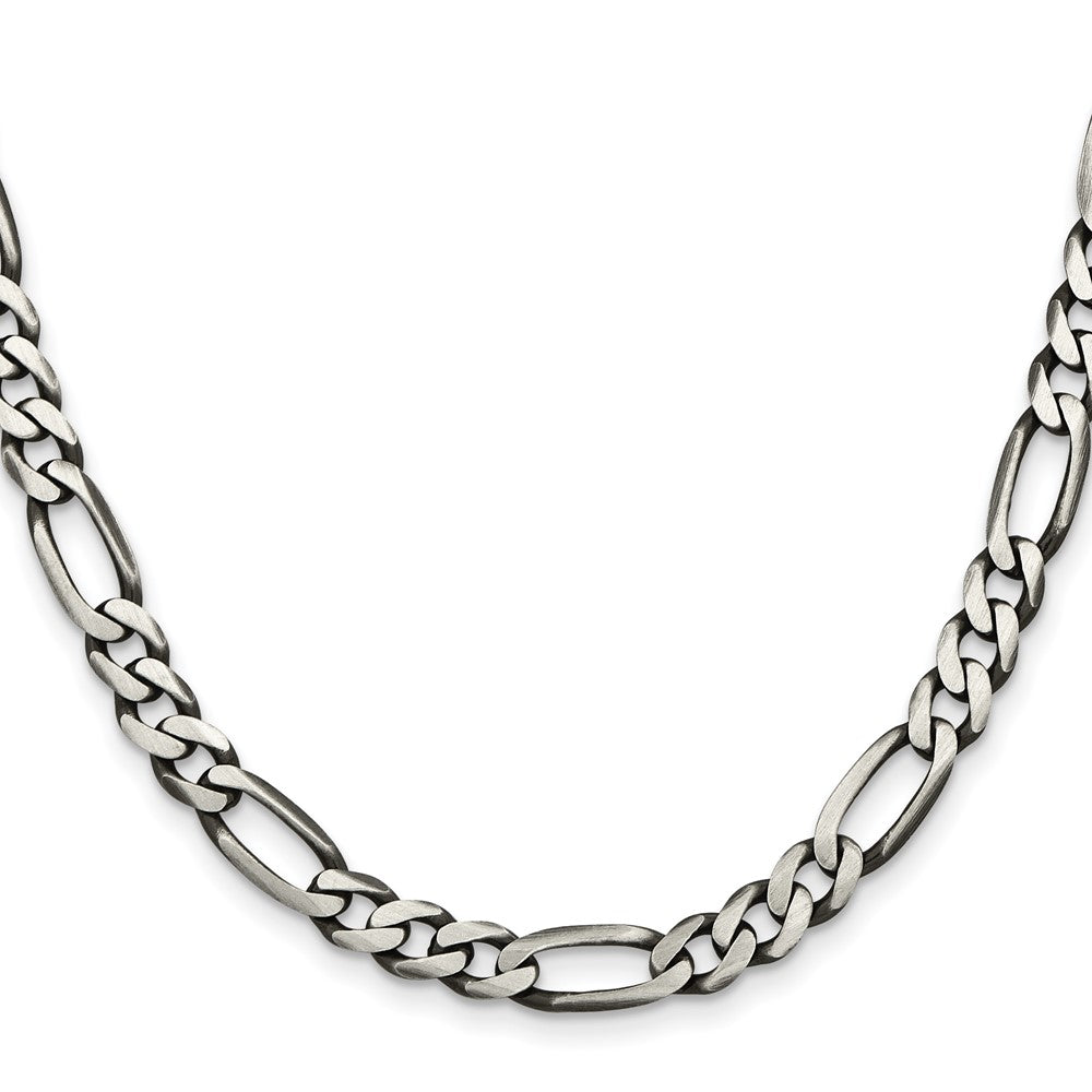 Sterling Silver Antiqued 6.5mm Figaro Chain 22 Inches