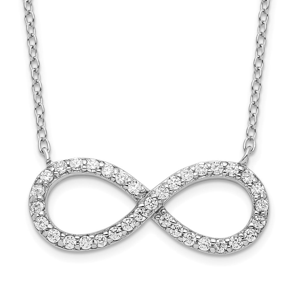 Sterling Silver Rhodium-plated with CZ Infinity w/ 2 IN EXT Necklace 16 Inches