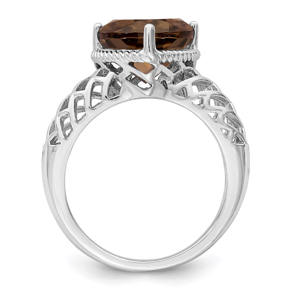 Sterling Silver Rhodium w/ Flash Gold-plate Smoky Quartz Ring
