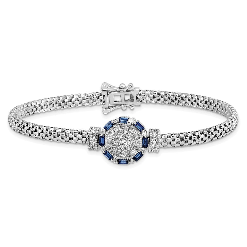 Sterling Silver Rhodium-plated Polished Blue & White CZ Bracelet 7 inches
