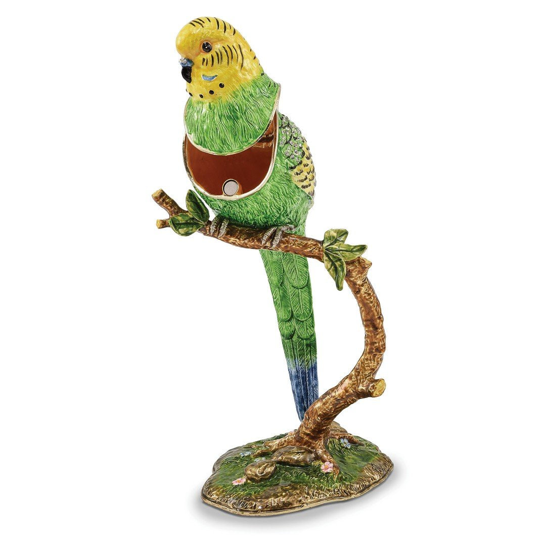 Pewter Parrot On Branch Trinket Box