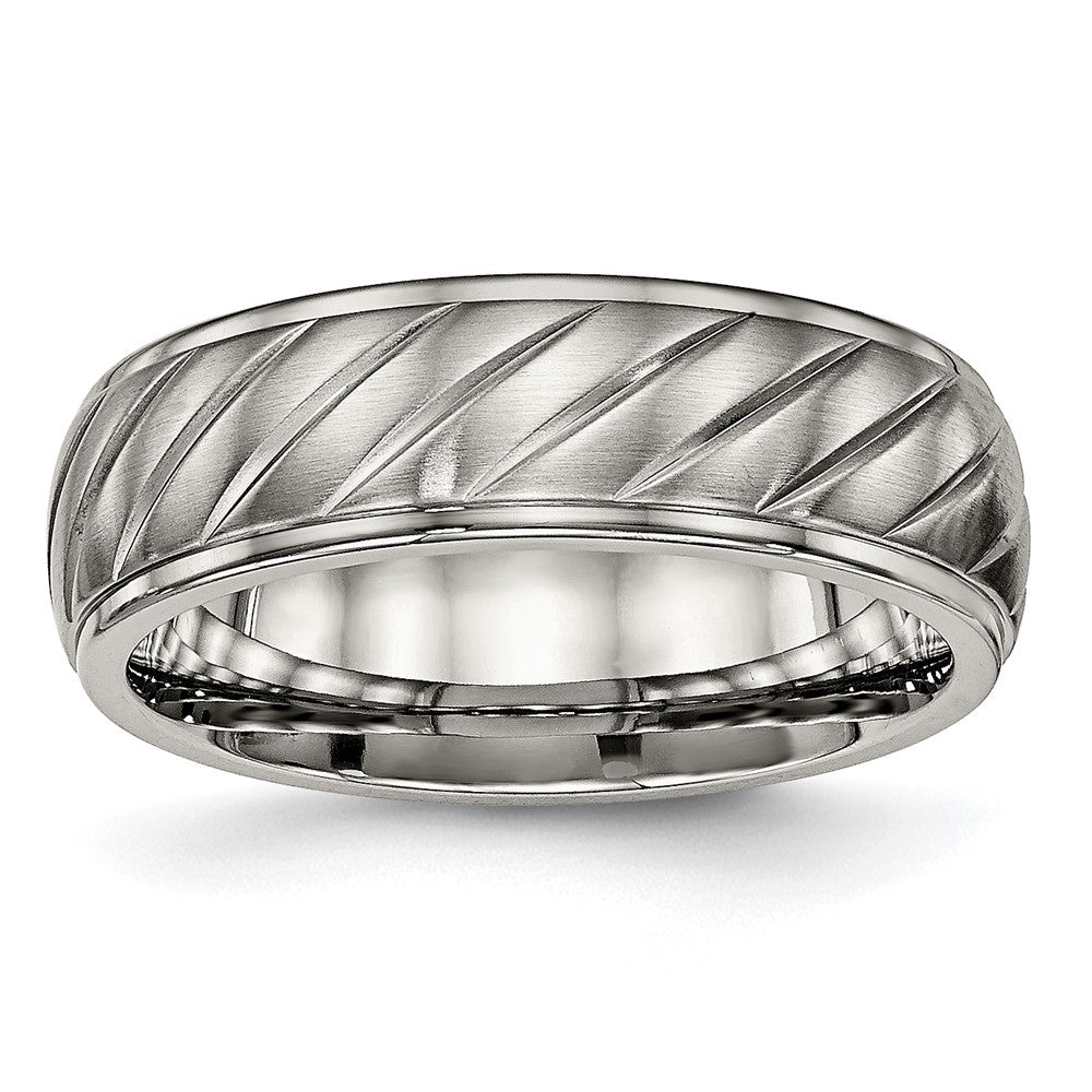 Titanium Brushed and Polished 7mm Grooved Band Size - 12.5
