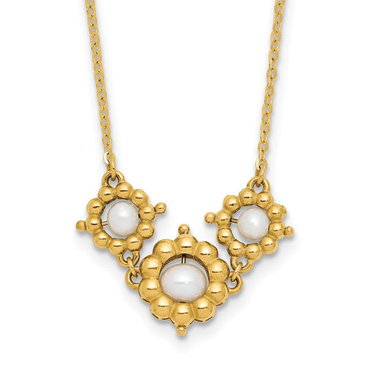 14k Polished FWC Pearl Flower 16in w/2in ext. Necklace