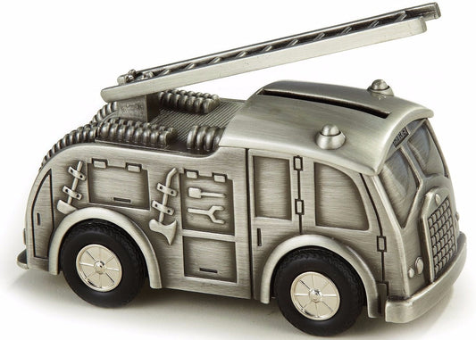 Pewter-tone Finish Metal Fire Truck Bank QGM1933
