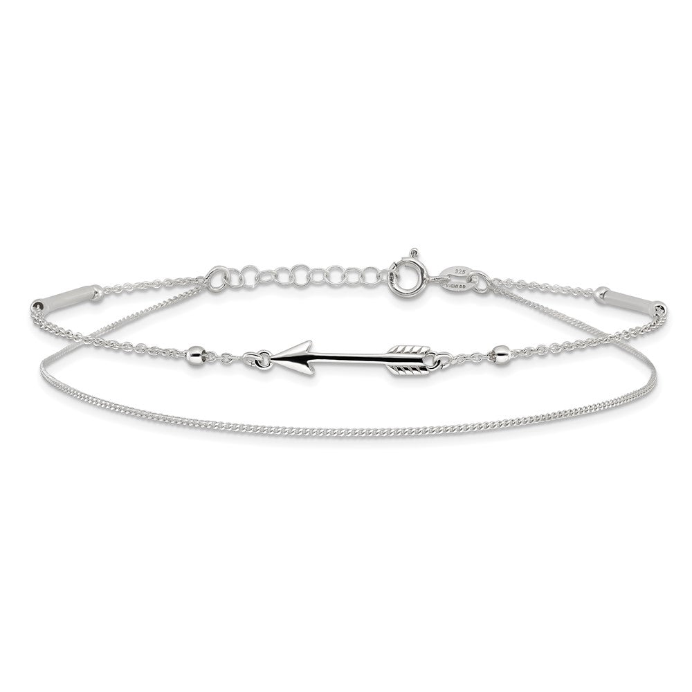 Sterling Silver 9in Plus 1in Ext. 2-strand Arrow and Bar Anklet 9 inches