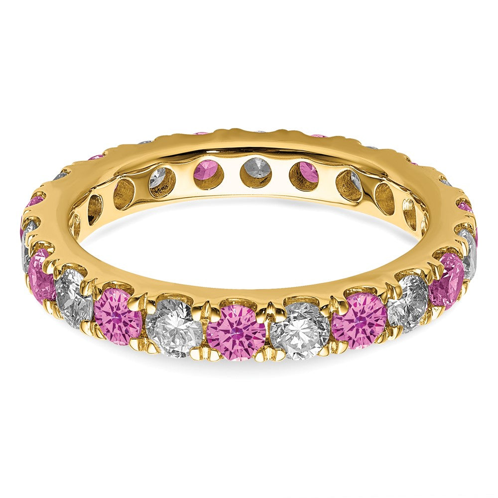 14k 1 carat Lab Grown Diamond VS/SI+ G+ and Lab Created Pink Sapphire Size 6 Eternity Band