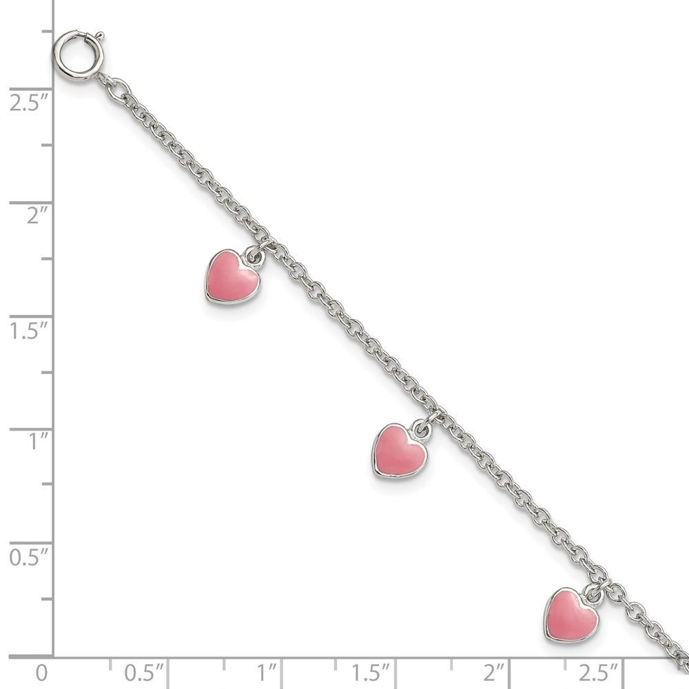 Sterling Silver Rhod-pltd Childs Enamel Hearts 5.5in w/.5in ext Bracelet 6 inches