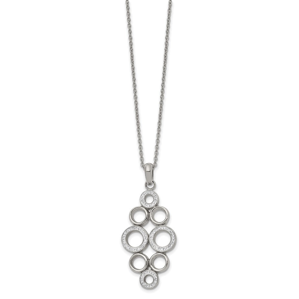 Stainless Steel Polished w/Preciosa Crystal Circle 16in w/2in ext. Necklace