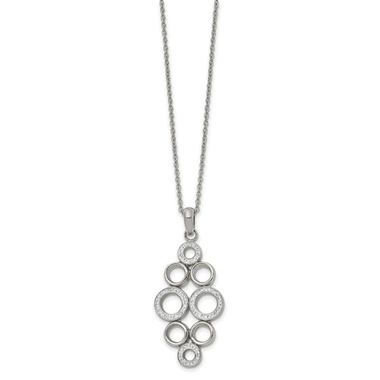 Stainless Steel Polished w/Preciosa Crystal Circle 16in w/2in ext. Necklace