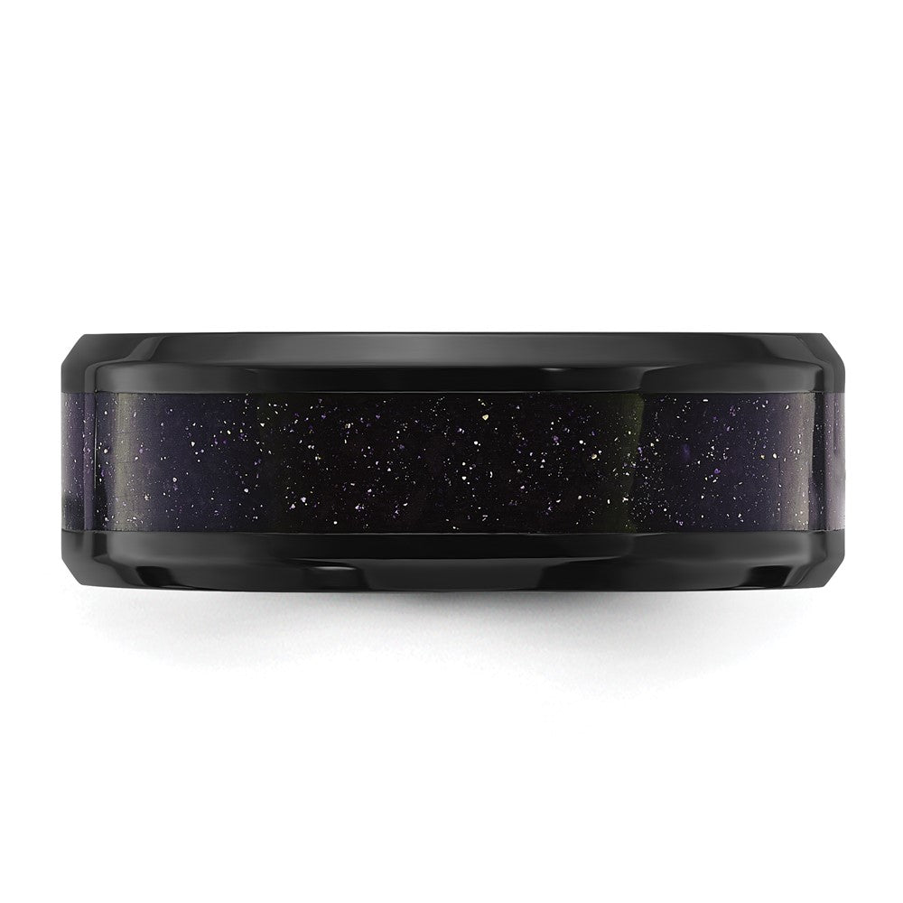 Chisel Stainless Steel Polished Black IP-plated with Blue Star Sandstone Inlay 8mm Band Size - 13