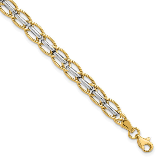 14K Two-tone Polished Fancy Link Bracelet 7.5  inches