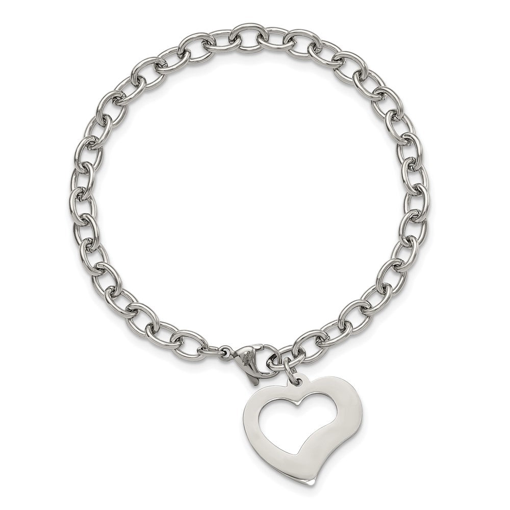 Stainless Steel Polished Open Link with Open Heart 8.5 inch Bracelet 8.5 inches