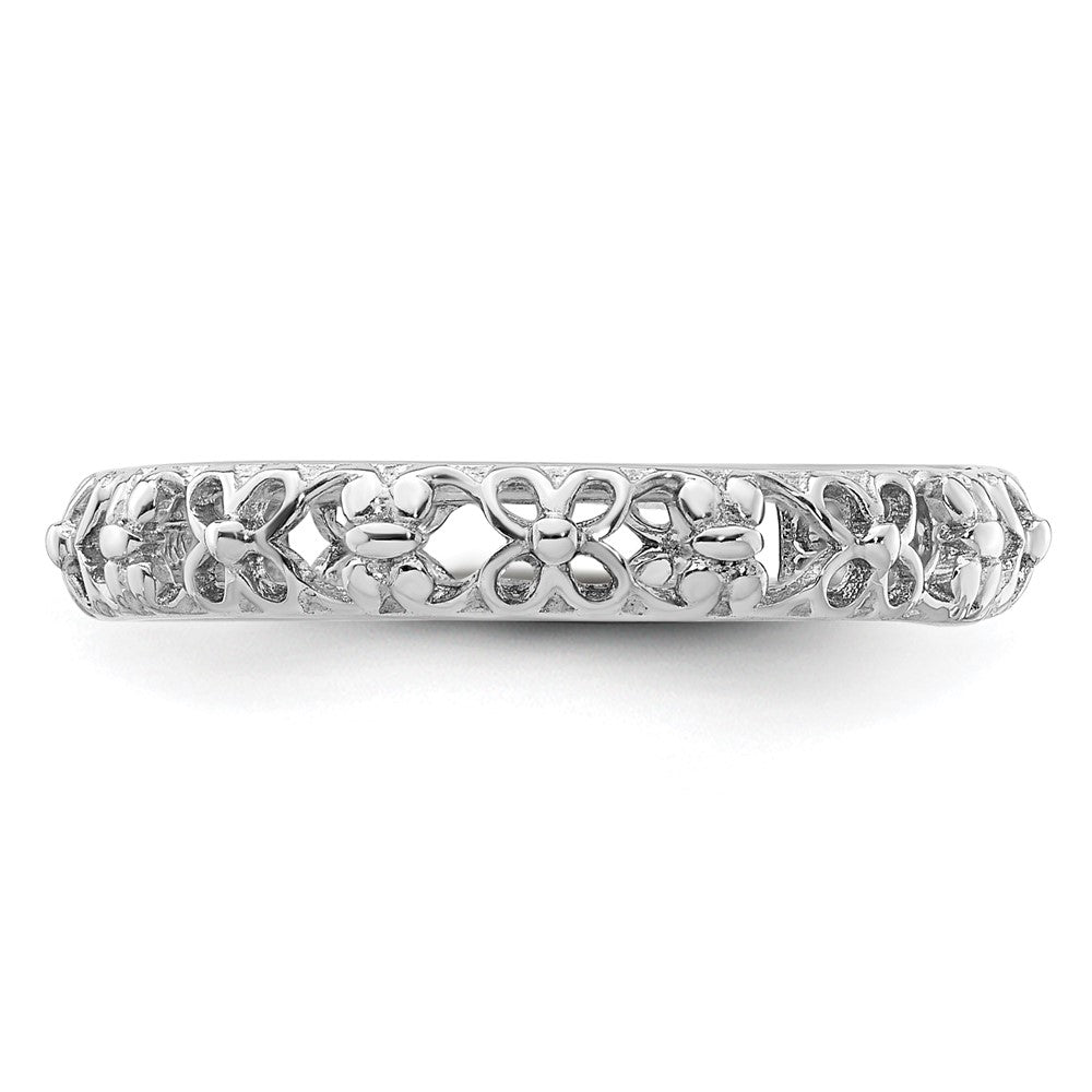 Sterling Silver Stackable Expressions Rhodium-plated Flower/Butterfly Ring Size -5