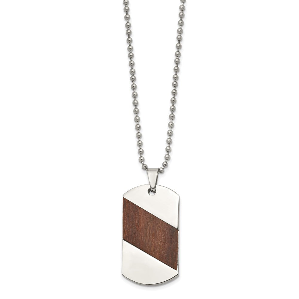 Titanium Polished with Rosewood Inlay Dog Tag 22in Necklace