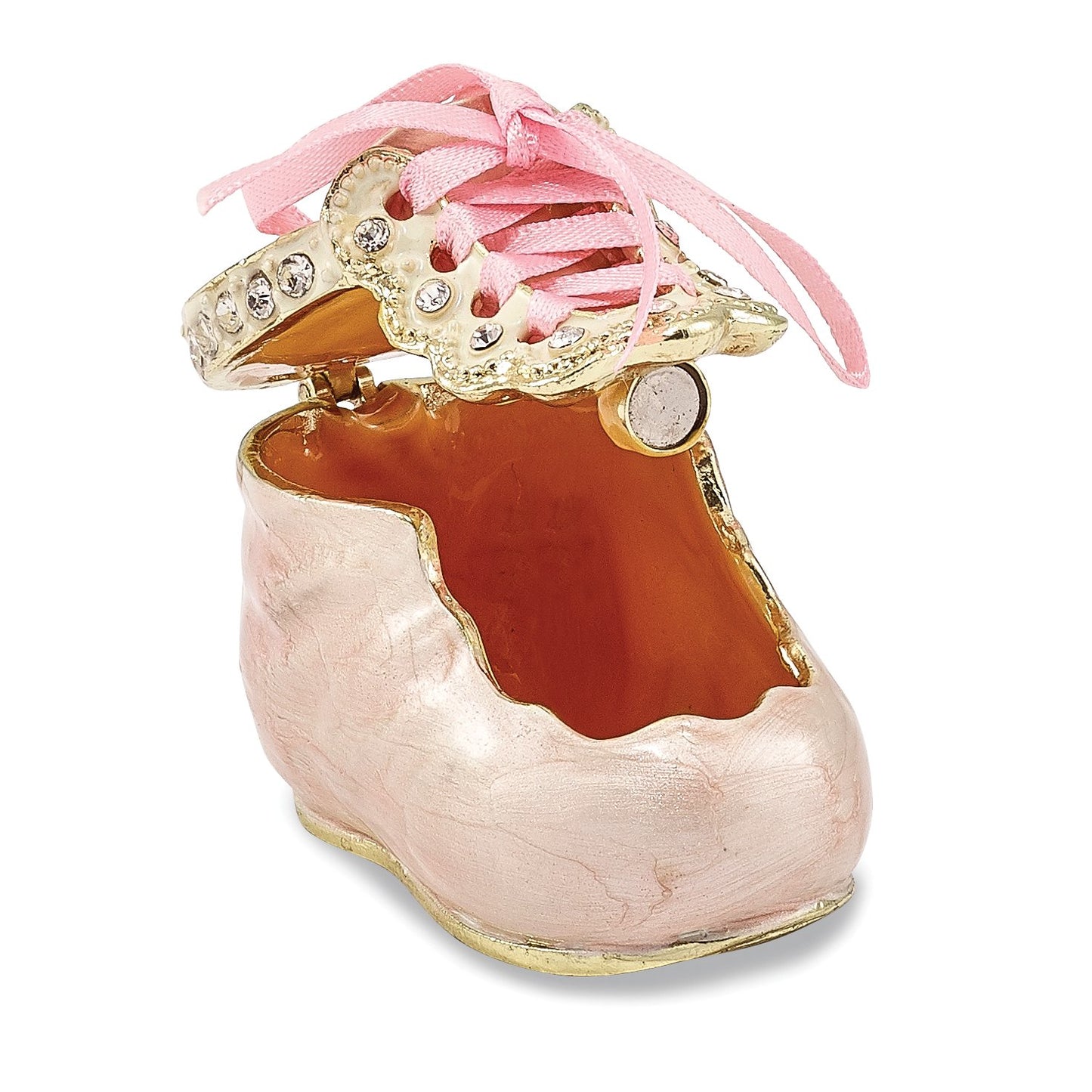 Luxury Giftware by Jere Pewter Bejeweled Crystals Gold-tone Enameled IT'S A GIRL Pink Baby Bootie Trinket Box with Matching 18 Inch Necklace QBJ2052P