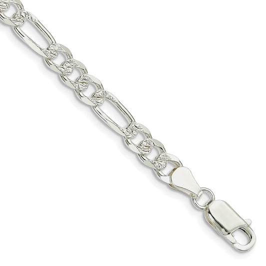Sterling Silver 5.5mm Pav‚ Flat Figaro Chain 8 inches