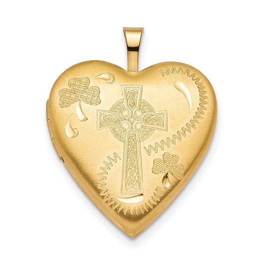 Sterling Silver Gold-plated 20mm Clover & Cross Heart Locket