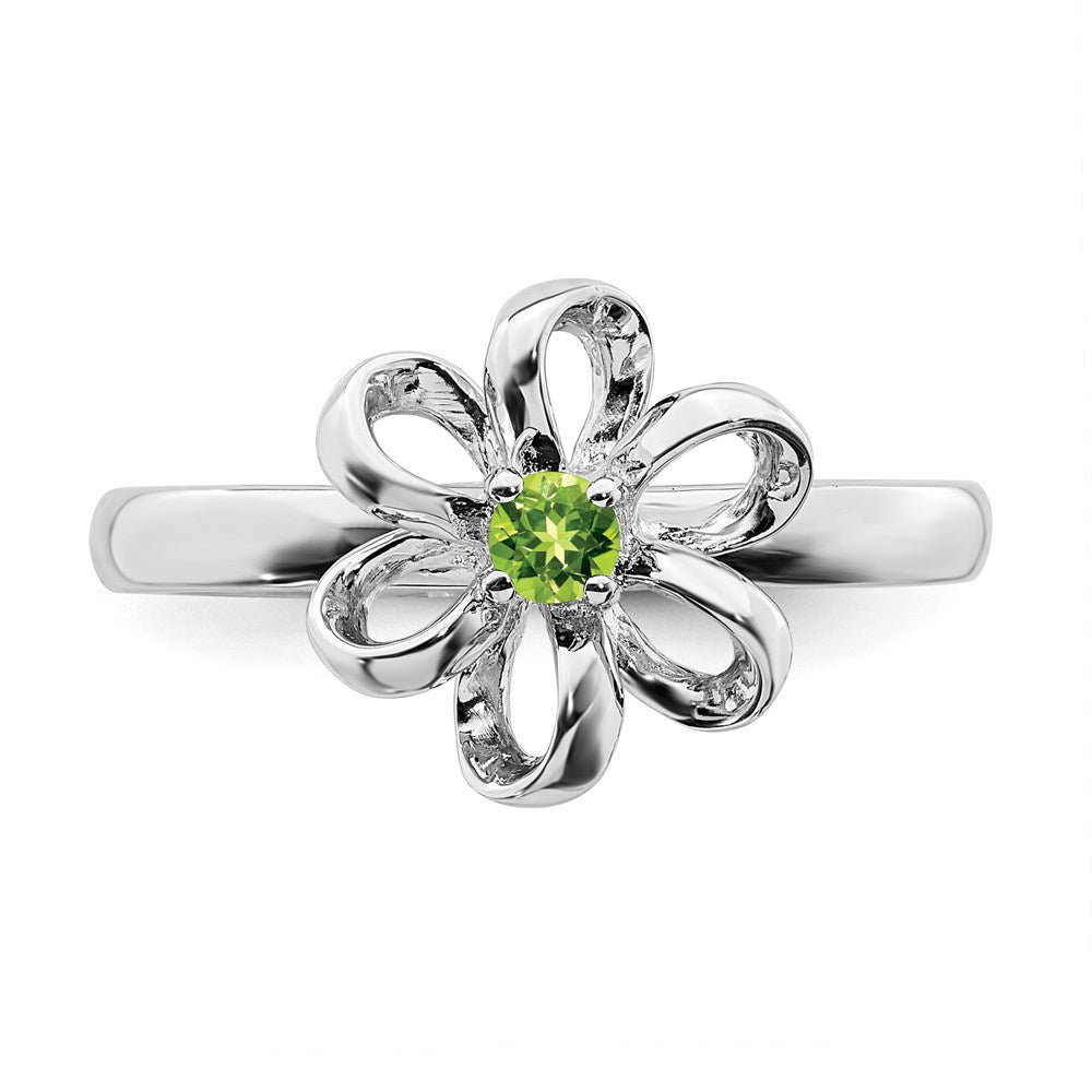 Sterling Silver Stackable Expressions Polished Peridot Flower Ring Size -10