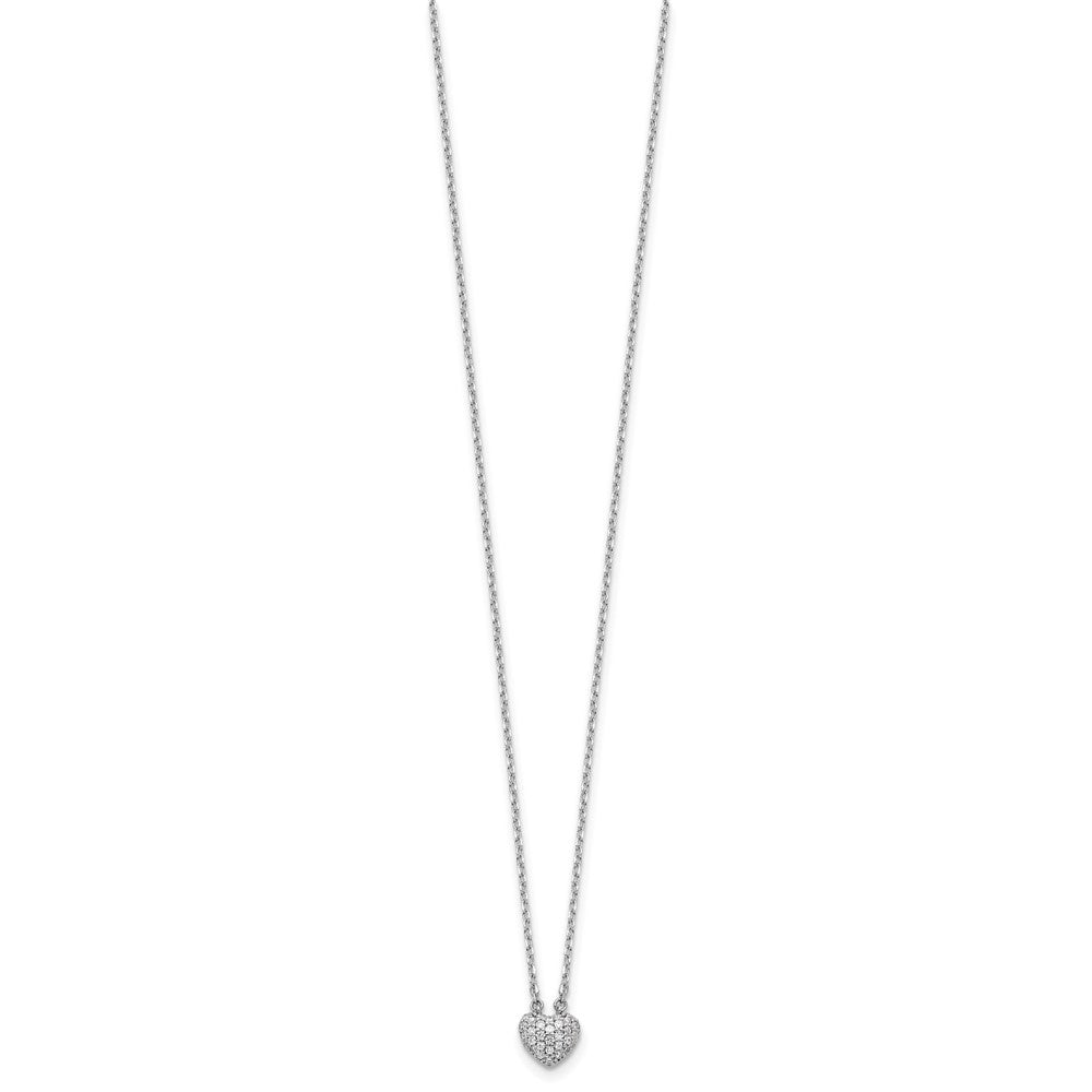 Sterling Shimmer Sterling Silver Rhodium-plated CZ 66 Stone 16 inch with 2 inch extender Pave Heart Necklace 16 Inches