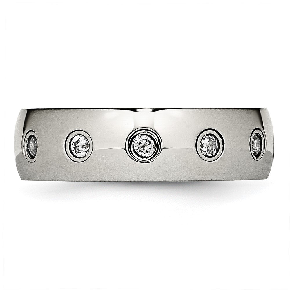 Stainless Steel Polished Rose IP-plated Inside w/CZ Half Round 7mm Band Size - 8