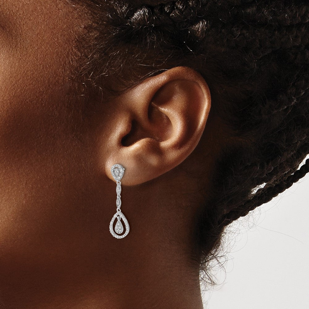 14k White Gold Teardrop Diamond Dangle Earrings