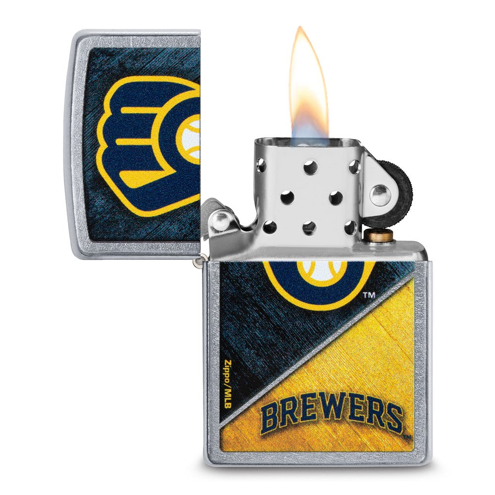 Zippo Street Chrome Milwaukee Brewers Color Image MLB Lighter