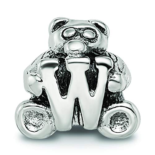 925 Sterling Silver Artisan Oxidized Reflections Letter Name Personalized Monogram Initial W Bead Charm 7.27x7.27mm Wide