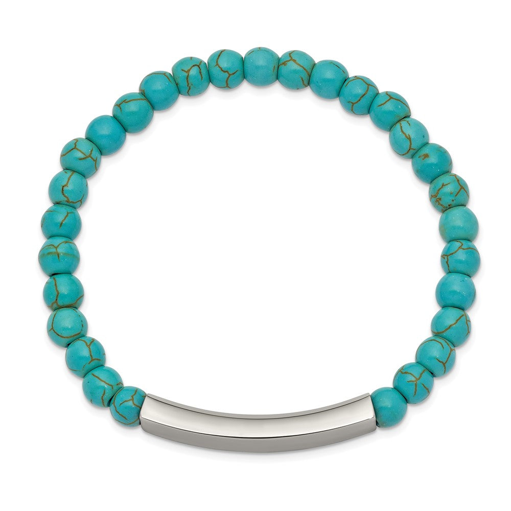 Stainless Steel Polished Reconstructed Turquoise Stretch ID Bracelet 6.5 inches