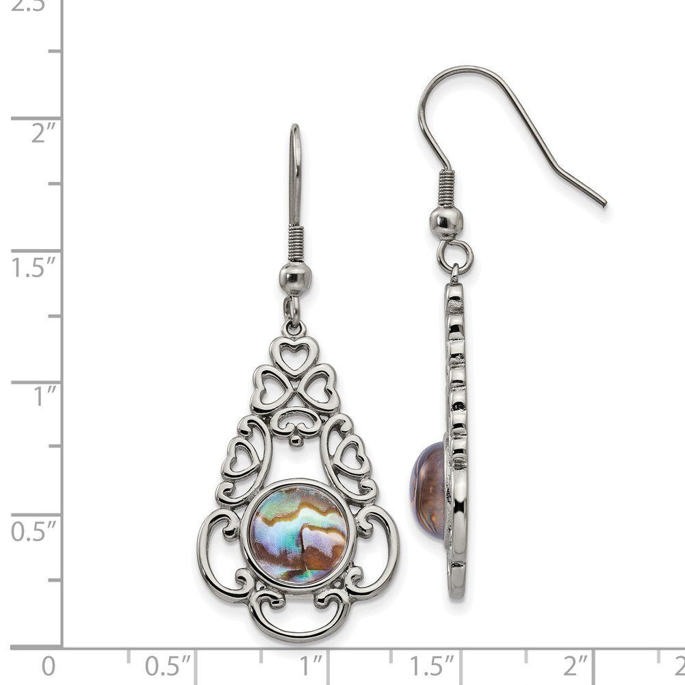 Stainless Steel Polished Filigree Imitation Abalone & Glass Dangle Earrings