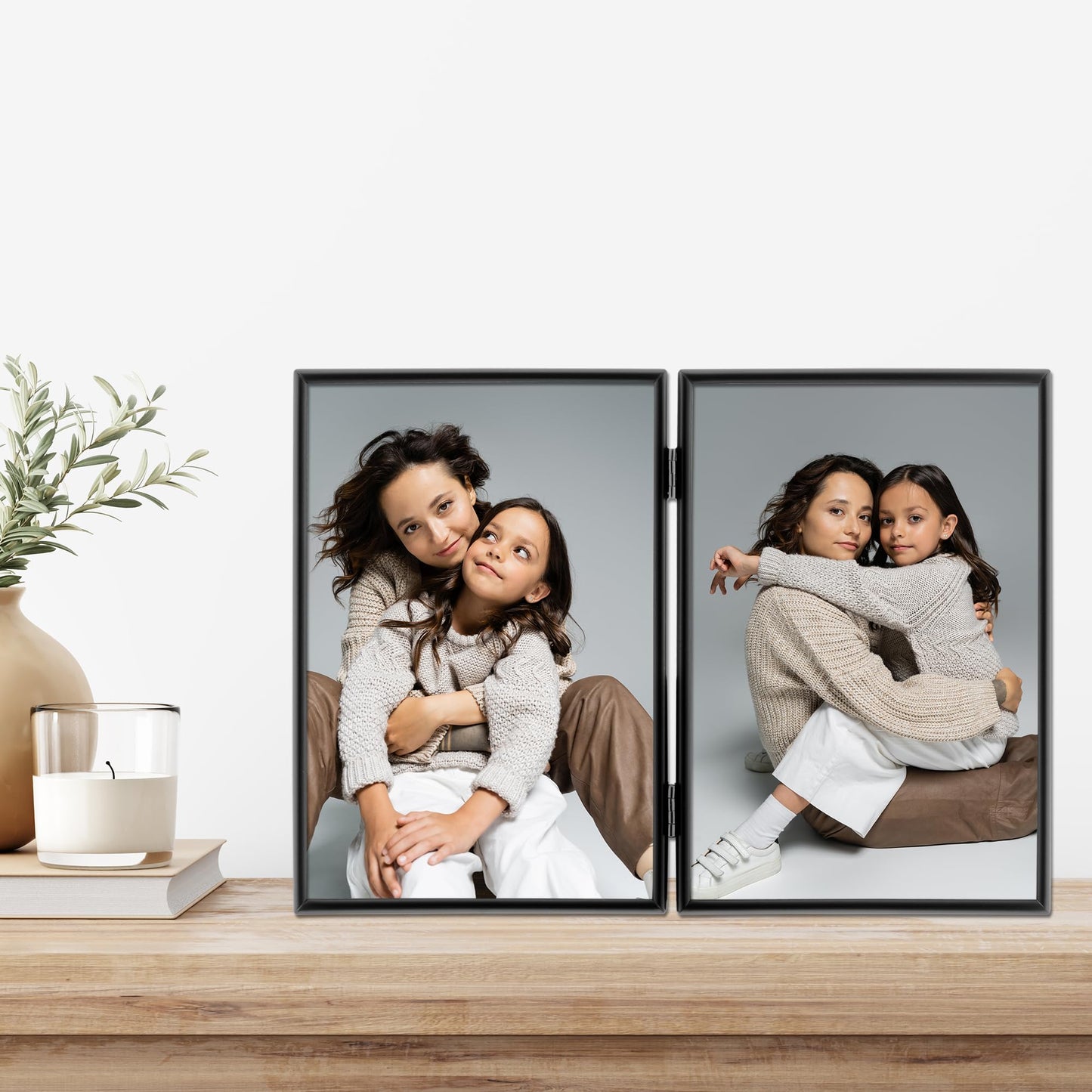 5x7 Hinged Double Simply Black Picture Frame