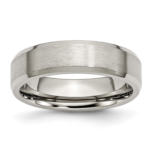 Titanium Brushed and Polished 6mm Beveled Edge Band Size - 11.5