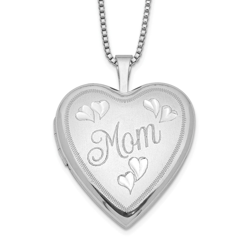 Sterling Silver Rhodium-plated 20mm Mom Heart Locket Necklace 18 Inches