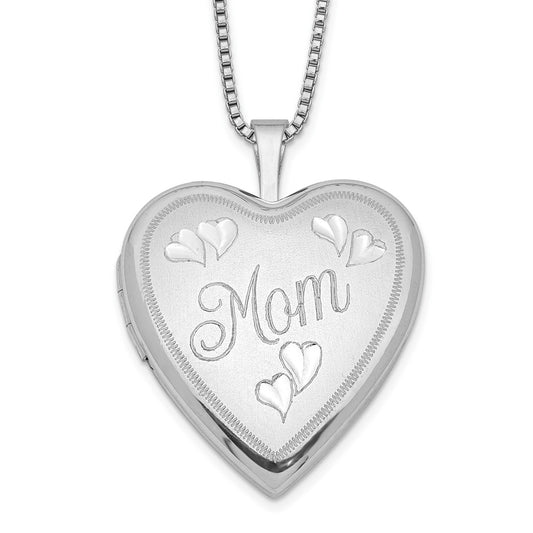 Sterling Silver Rhodium-plated 20mm Mom Heart Locket Necklace 18 Inches