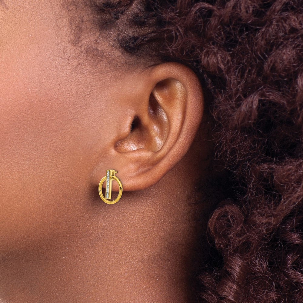 Stainless Steel Polished Yellow IP Preciosa Crystal Post Dangle Earrings