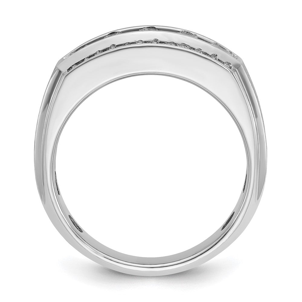 IBGoodman 14k White Gold 1 1/5 carat Lab Grown Diamond VS/SI+ G+ Complete Polished and Satin Three Row Men's Ring