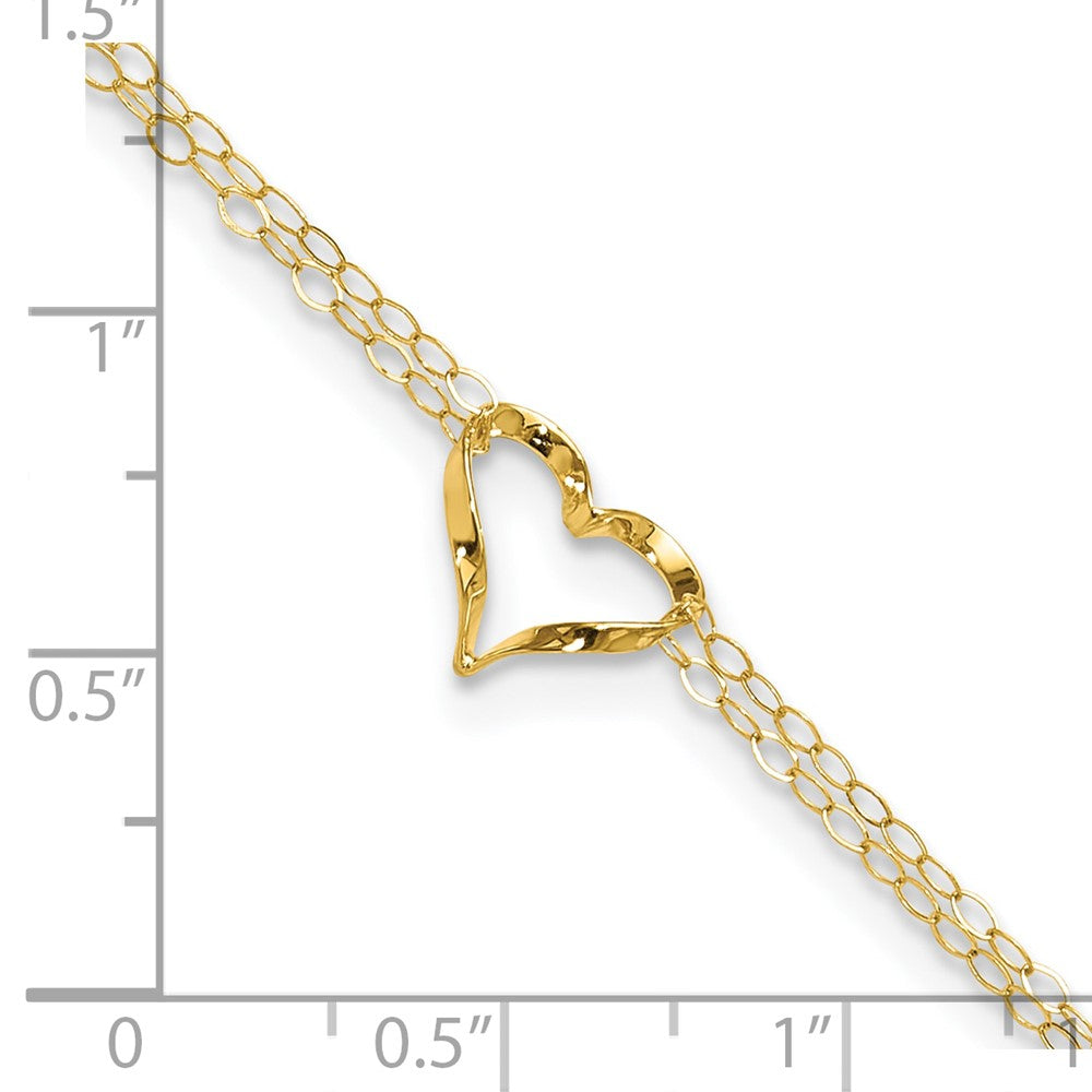 14k Double Strand Heart 9 Inch with 1 Inch extension Anklet 9 inches