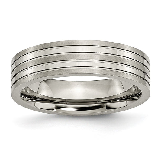 Titanium Brushed and Polished 6mm Grooved Band Size - 9