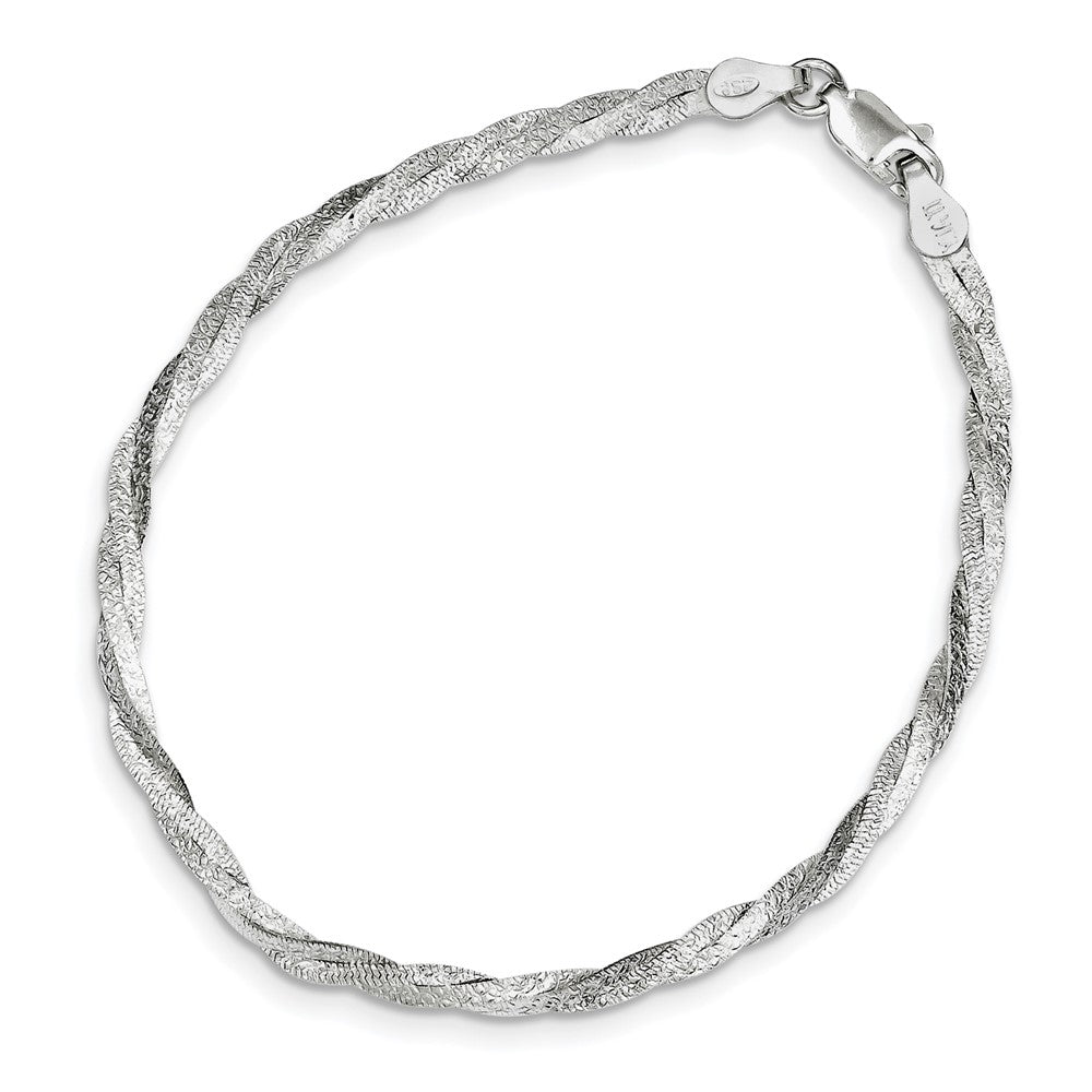 Sterling Silver Fancy Textured Reversible Braided Bracelet 7.5 inches