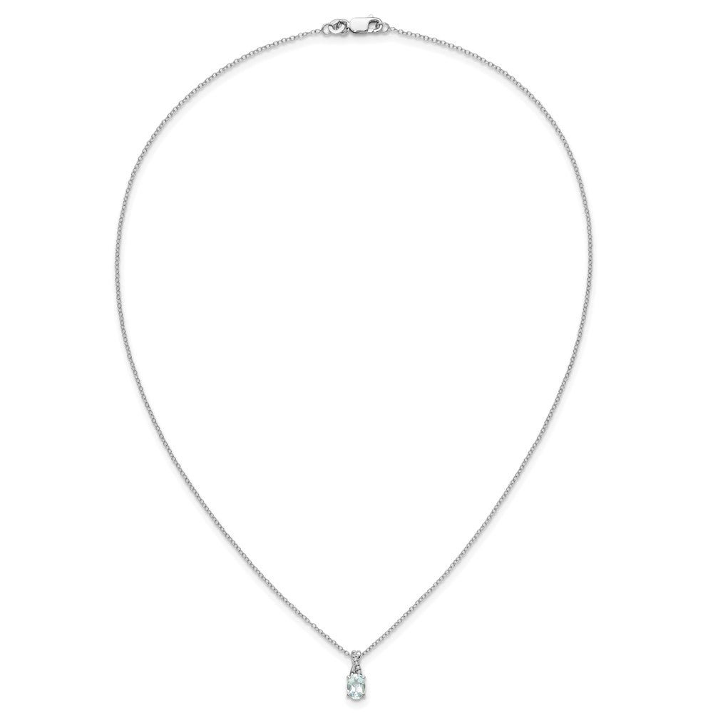 Sterling Silver 7x5 Aquamarine & Diamond Pendant w/Chain
