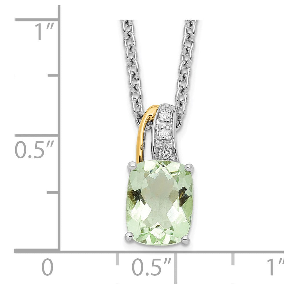 Brilliant Gemstones Sterling Silver with 14K Accent Rhodium-plated Green Quartz and Diamond 18 Inch Necklace with 2 Inch Extender 17 Inches
