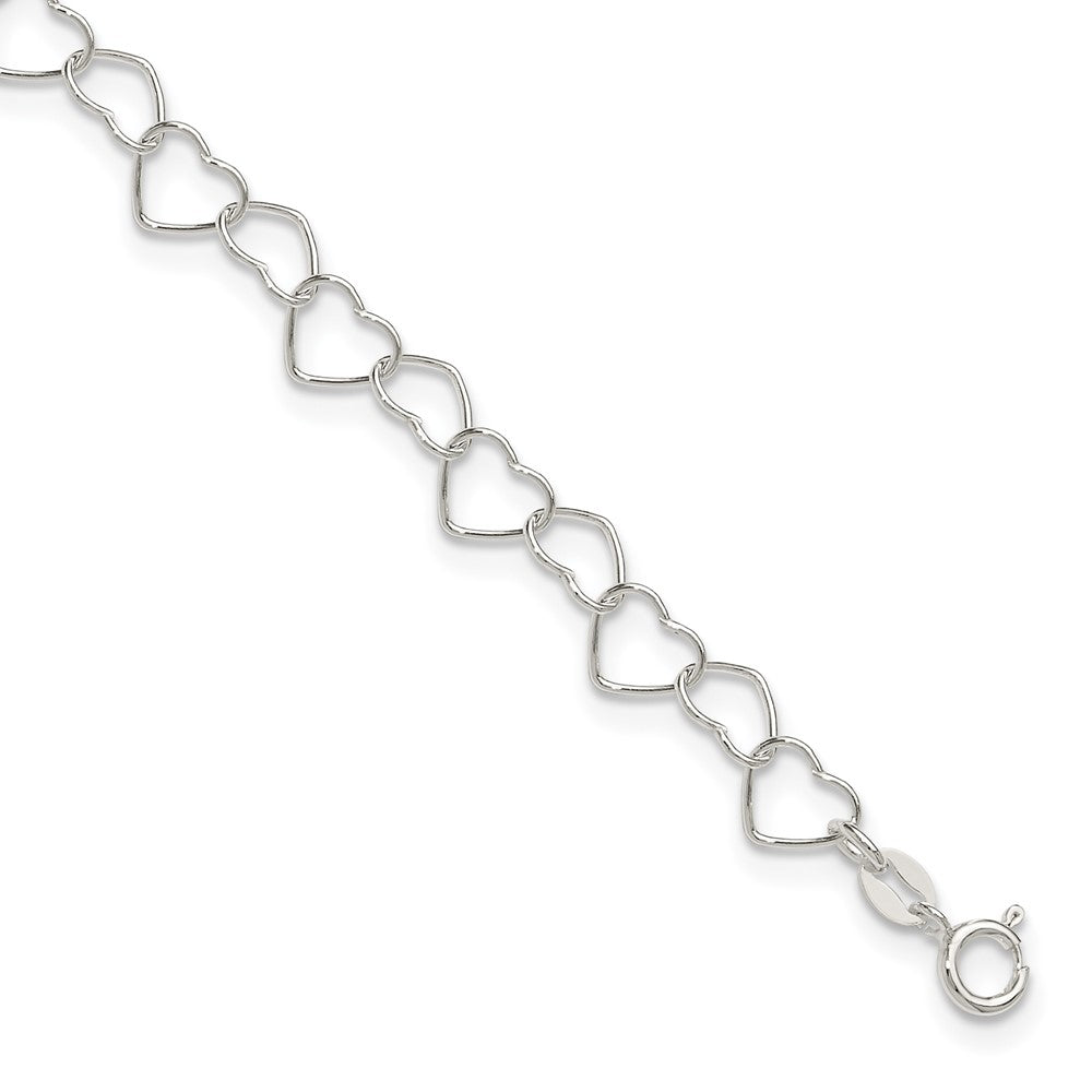 Sterling Silver 0.6mm Fancy Heart Link Anklet 10 inches