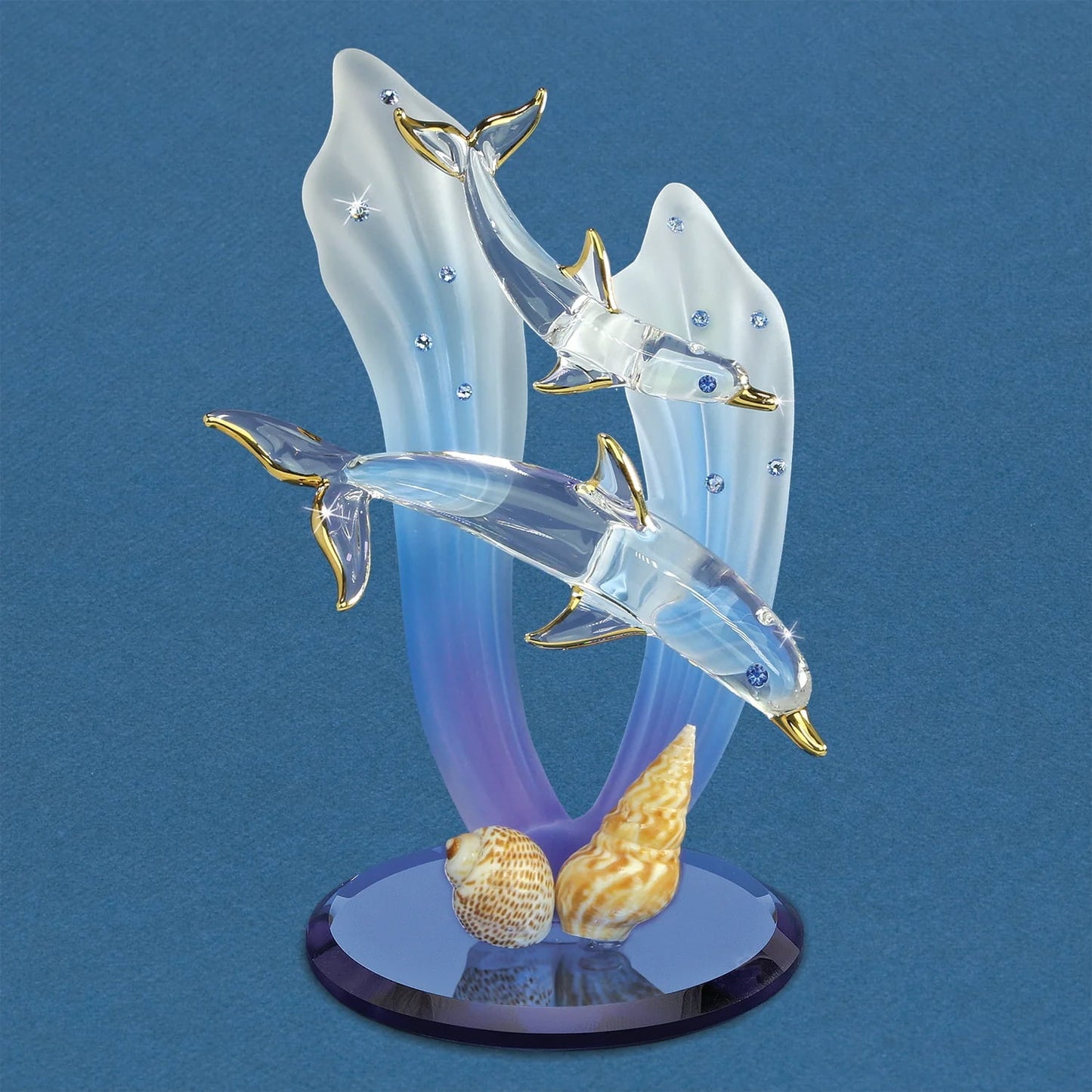 Glass Baron Dolphins Figurine Statue Handmade Marine Life Home Decor