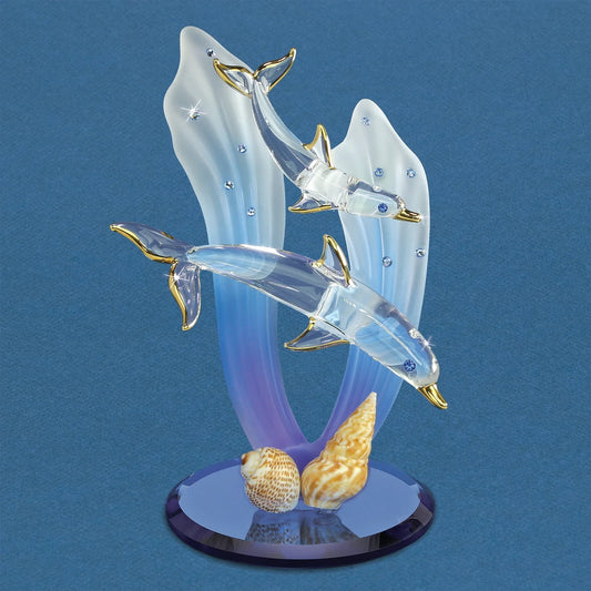 Glass Baron Dolphins Figurine Statue Handmade Marine Life Home Decor