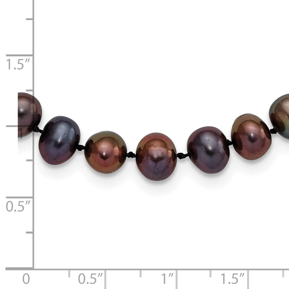 Sterling Silver Rhodium-plated 7-8mm Black Near-Round Freshwater Cultured Pearl 24 inch Necklace 24 Inches
